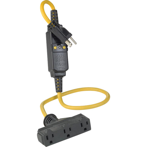 Triple-Tap Inline GCFI Extension Cord & Connector, 120 V, 15 Amps, 3' Cord Fastek
