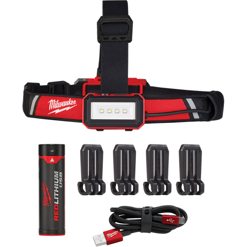 Lampe frontale USB &agrave; profil bas, DEL, 600 lumens, 2 hres de fonctionnement, piles Rechargeable Fastek