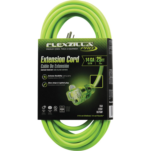 Flexzilla&reg; Pro Industrial Extension Cord, All-Weather, SJTW, 14/3 AWG, 15 A, 25' Fastek
