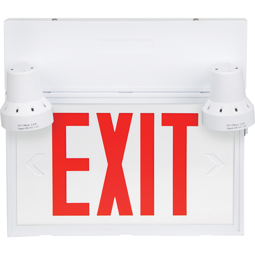 Exit Sign with Security Lights, LED, Battery Operated/Hardwired, 12-1/10" L x 11" W, English Fastek