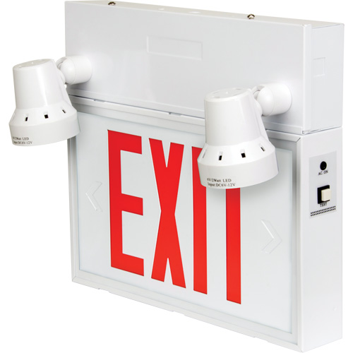 Exit Sign with Security Lights, LED, Battery Operated/Hardwired, 12-1/10" L x 11" W, English Fastek