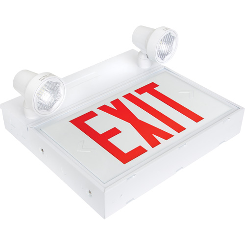Exit Sign with Security Lights, LED, Battery Operated/Hardwired, 12-1/10" L x 11" W, English Fastek