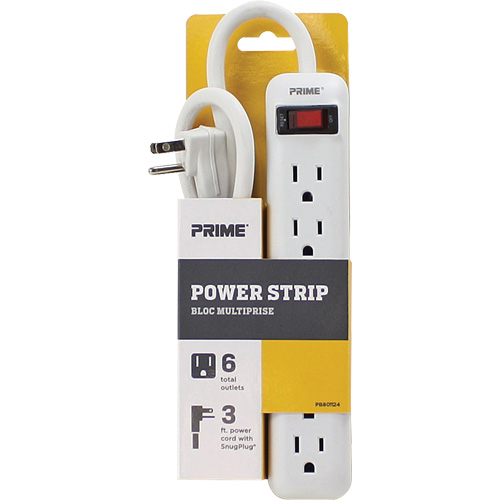 Power Strip, 6 Outlet(s), 3', 15 A, 1875 W, 125 V Fastek