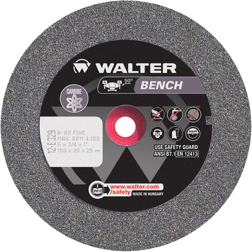 Bench Grinding Wheel, 6" x 3/4", 1" Arbor, 1 Fastek