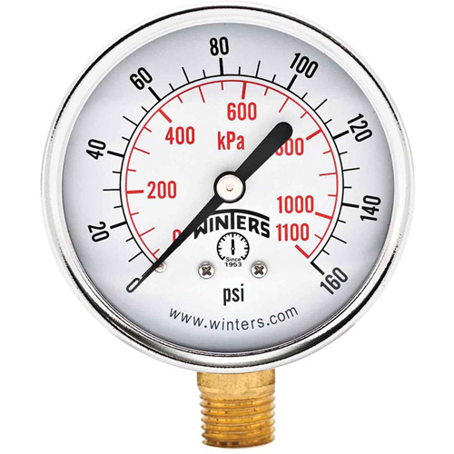 Economy Pressure Gauge, 2-1/2" , 0 - 160 psi, Bottom Mount, Analogue Fastek