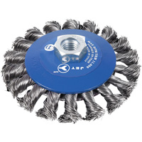 Knot Twisted Conical Bevel Brush, 5" Dia., 0.02" Fill, 5/8"-11NC Arbor Fastek