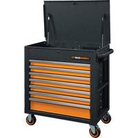 GSX Series Rolling Tool Cart with Tilt Top, 7 Drawers, 35" L x 20" W x 39" H, Black/Orange Fastek