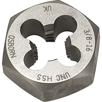Hexagonal Rethreading Die, 7/10" Dia., 1/4"-28 Thread, High Speed Steel Fastek