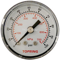 Pressure Gauge, 1-1/2" , 0 - 100 psi, Back Mount, Analogue Fastek
