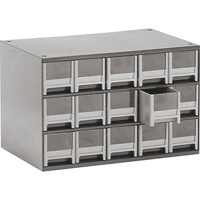 Modular Parts Cabinets, Steel, 15 Drawers, 17" x 10-9/16" x 3-1/16", Grey CA857 | Fastek
