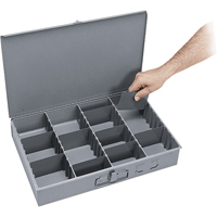 Adjustable Compartment Boxes, Steel, Variable Slots, 18" W x 12" D x 3" H, Grey Fastek