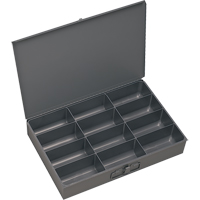 Compartment Scoop Boxes, Steel, 12 Slots, 18" W x 12" D x 3" H, Grey Fastek