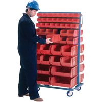 Double-Sided Mobile Bin Rack, Double-sided, 96 bins, 36" W x 24" D x 63" H Fastek
