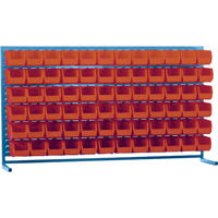 Louvered Rack with Bins, 72 Bins, 72" W x 15" D x 40" H Fastek