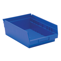 Shelf Bins, 8-3/8" W x 4" H x 11-5/8" D, Blue, 30 lbs. Capacity Fastek
