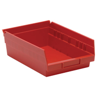 Shelf Bins, 8-3/8" W x 4" H x 11-5/8" D, Red, 30 lbs. Capacity Fastek
