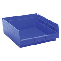 Shelf Bins, 11-1/8" W x 4" H x 11-5/8" D, Blue, 30 lbs. Capacity Fastek