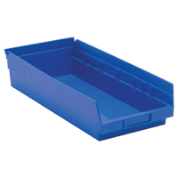 Shelf Bins, 8-3/8" W x 4" H x 17-7/8" D, Blue, 40 lbs. Capacity Fastek