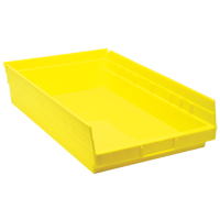 Shelf Bins, 11-1/8" W x 4" H x 17-7/8" D, Yellow, 40 lbs. Capacity Fastek