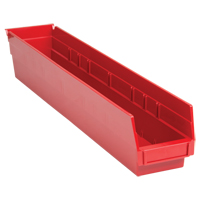 Shelf Bins, 4-1/8" W x 4" H x 23-5/8" D, Red, 50 lbs. Capacity Fastek