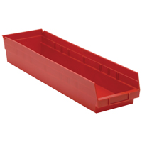 Shelf Bins, 6-5/8" W x 4" H x 23-5/8" D, Red, 50 lbs. Capacity Fastek