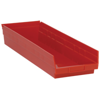 Shelf Bins, 8-3/8" W x 4" H x 23-5/8" D, Red, 50 lbs. Capacity Fastek