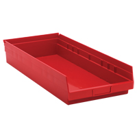 Shelf Bins, 11-1/8" W x 4" H x 23-5/8" D, Red, 50 lbs. Capacity Fastek