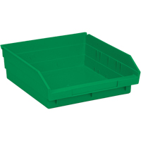 Shelf Bins, 11-1/8" W x 4" H x 11-5/8" D, Green, 30 lbs. Capacity Fastek