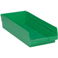 Shelf Bins, 8-1/8" W x 4" H x 17-7/8" D, Green, 40 lbs. Capacity Fastek