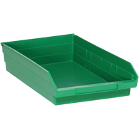 Shelf Bins, 11-1/8" W x 4" H x 17-7/8" D, Green, 40 lbs. Capacity Fastek