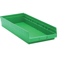 Shelf Bins, 11-1/8" W x 4" H x 23-5/8" D, Green, 50 lbs. Capacity Fastek