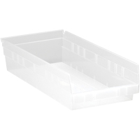 Shelf Bins, 8-3/8" W x 4" H x 17-7/8" D, Clear, 40 lbs. Capacity Fastek