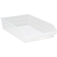 Shelf Bins, 11-1/8" W x 4" H x 17-7/8" D, Clear, 40 lbs. Capacity Fastek