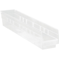Shelf Bins, 4-1/8" W x 4" H x 23-5/8" D, Clear, 50 lbs. Capacity Fastek