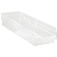 Shelf Bins, 6-5/8" W x 4" H x 23-5/8" D, Clear, 50 lbs. Capacity Fastek