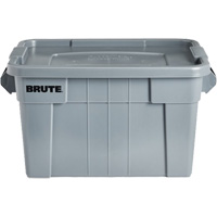 Brute Storage Tote with Lid, 27.88” D x 17.38” W x 15.13” H, 160 lbs. Capacity, Grey Fastek