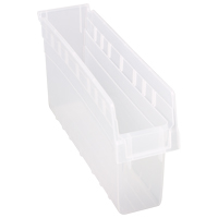 Store-Max Shelf Bins, 4-3/8" W x 8" H x 17-7/8" D, Clear, 56 lbs. Capacity Fastek