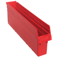 Store-Max Shelf Bins, 4-3/8" W x 8" H x 23-5/8" D, Red, 68 lbs. Capacity CF897 | Fastek