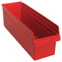 Store-Max Shelf Bins, 8-3/8" W x 8" H x 23-5/8" D, Red, 68 lbs. Capacity CF905 | Fastek