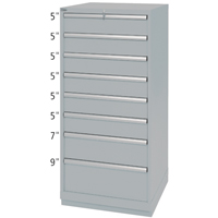 Drawer Cabinets, 8 Drawers, 28-1/4" W x 28-1/2" D x 59-1/2" H, Grey Fastek