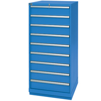 Drawer Cabinets, 9 Drawers, 28-1/4" W x 28-1/2" D x 59-1/2" H, Bright blue Fastek