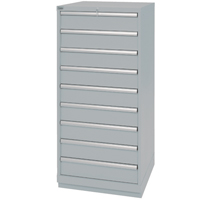 Drawer Cabinets, 9 Drawers, 28-1/4" W x 28-1/2" D x 59-1/2" H, Grey Fastek