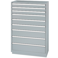 Drawer Cabinets, 9 Drawers, 40-1/4" W x 22-1/2" D x 59-1/2" H, Grey Fastek