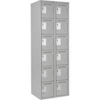 Clean Line Lockerettes, 6 -tier, Bank of 2, 24" x 18" x 72", Steel, Grey, Rivet (Assembled) Fastek