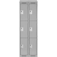 Clean Line Lockers, 3 -tier, Bank of 2, 24" x 18" x 78", Steel, Grey, Rivet (Assembled) Fastek