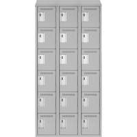 Clean Line Lockerette , 6 -tier, Bank of 3, 36" x 18" x 78", Steel, Grey, Rivet (Assembled) Fastek