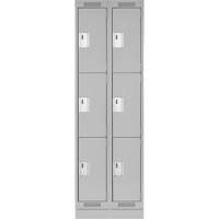 Clean Line Lockers, 3 -tier, Bank of 2, 24" x 18" x 76", Steel, Grey, Rivet (Assembled) Fastek