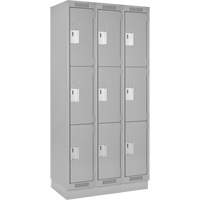 Clean Line Lockers, 3 -tier, Bank of 3, 36" x 18" x 76", Steel, Grey, Rivet (Assembled) Fastek