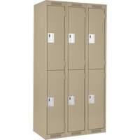 Clean Line Lockers, 2 -tier, Bank of 3, 36" x 18" x 72", Steel, Beige, Rivet (Assembled) Fastek