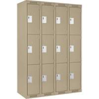 Casiers Clean Line, 3 niveaux, Bloc de 4, 48" x 18" x 72", Acier, Beige, Rivet (assembl&eacute;) Fastek